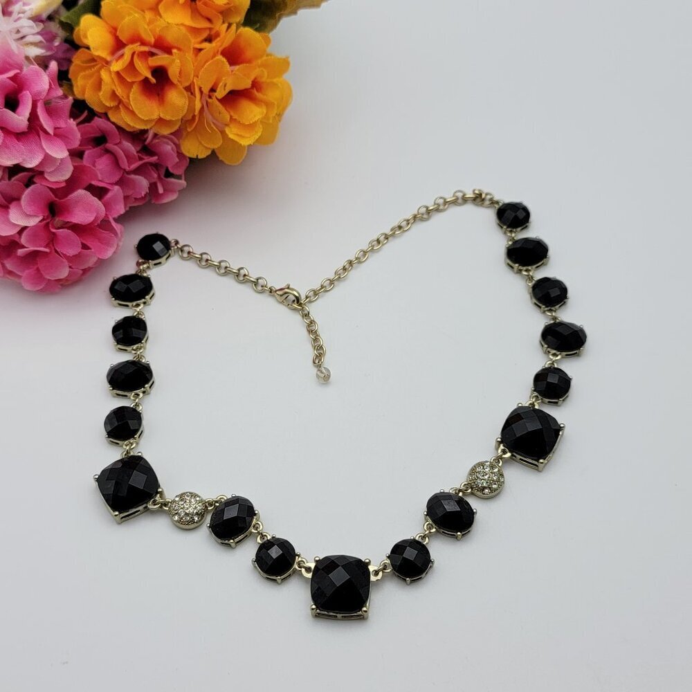 Vtg. Napier Black Rhinestone Beaded Necklace 19" Adj. Elegant Statement Jewelry